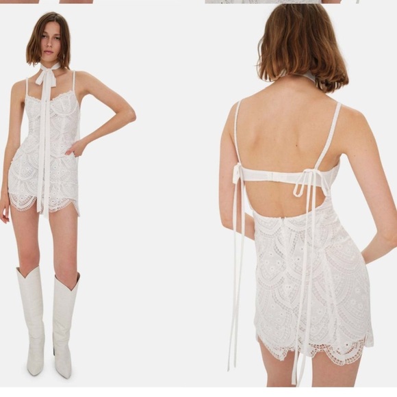 NWT For Love & Lemons Sandra Mini Dress - White Lace Bustier Dress - Size Small - Picture 4 of 7